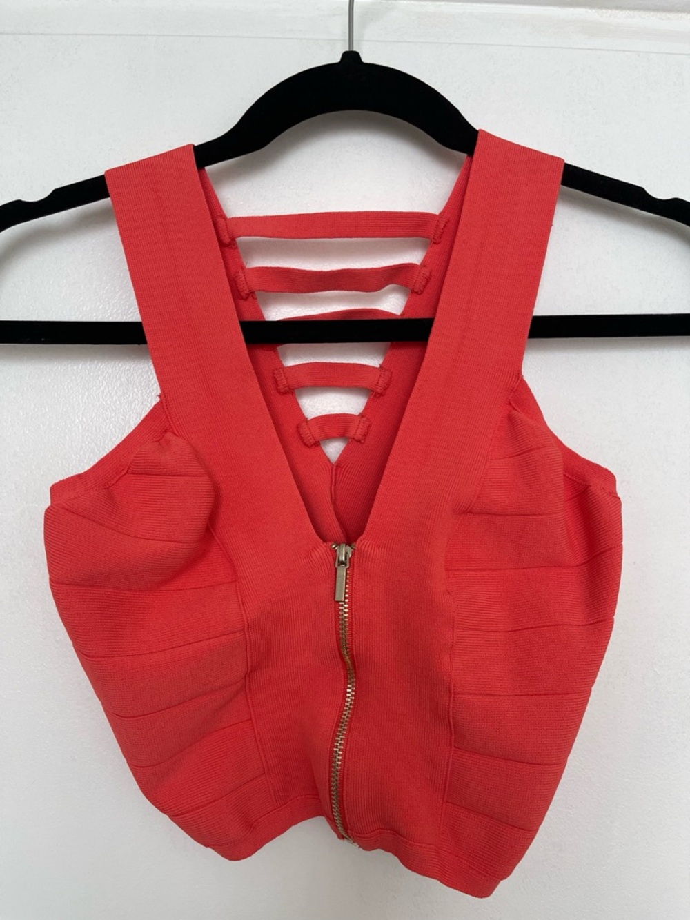 Coral Strappy Bandage Zip-Front Crop Top